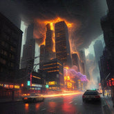 A City with Buildings on Fire