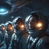 A Group Of Face Lit Space Buddies