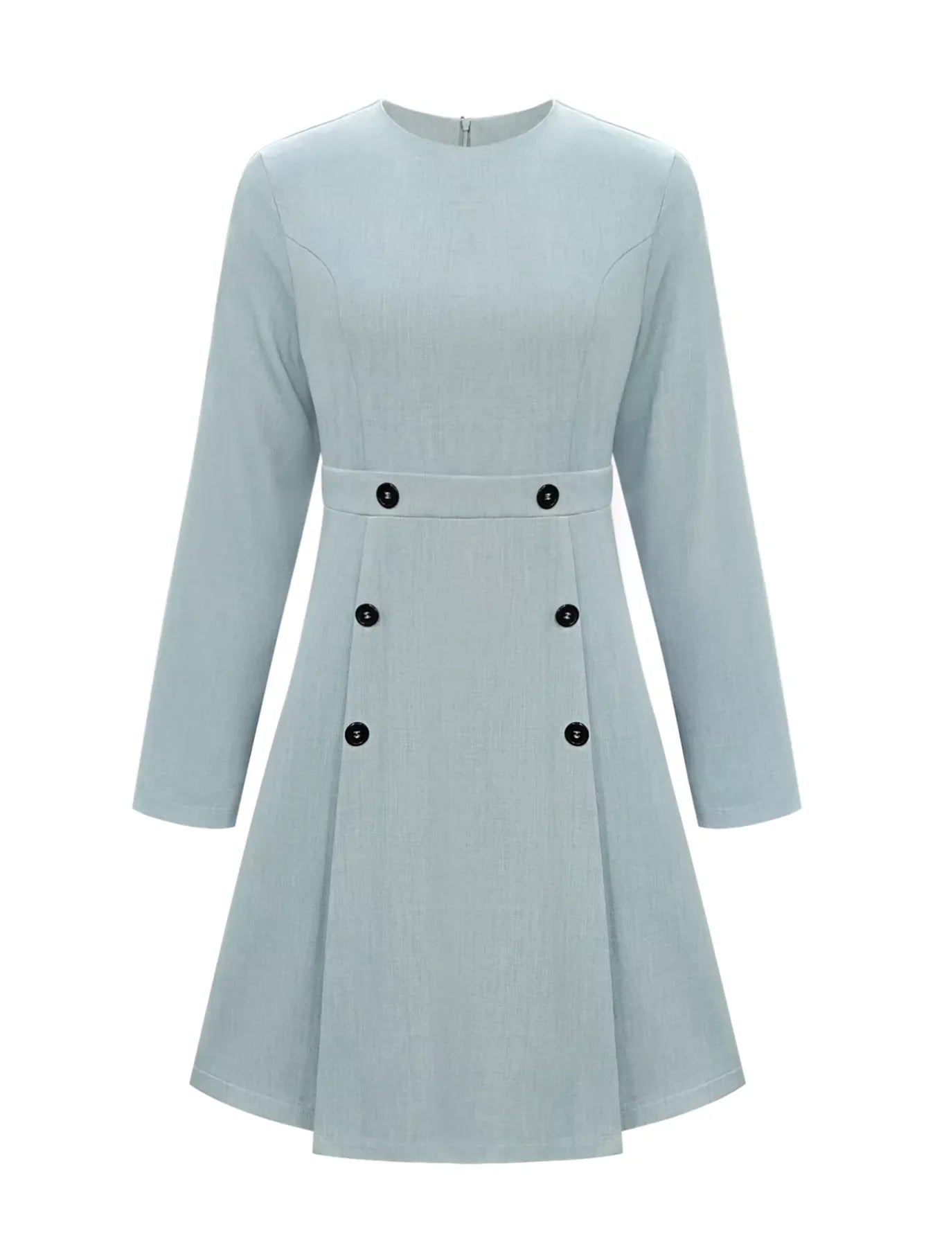 A-Line Decor Button Long Sleeve Dress