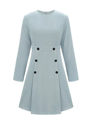 A-Line Decor Button Long Sleeve Dress