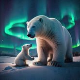 A Polar Bear and Its Cub