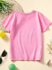 Back view of a plain blush pink children's short sleeve t-shirt laid flat