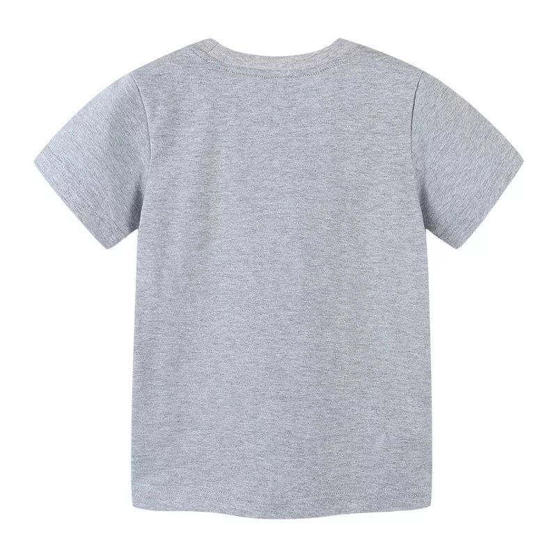 Plain back view of light gray children's short sleeve t-shirt with no print