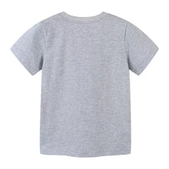 Plain back view of light gray children's short sleeve t-shirt with no print