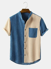 Men's color-block corduroy shirt with buttons and pockets in a cotton-spandex blend.