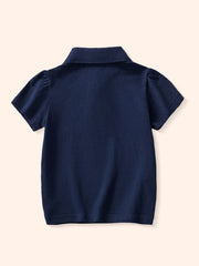 Back view of the plain dark navy children's short sleeve polo