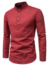 Men's long-sleeve shirt with button detailing and a cotton-blend composition.
