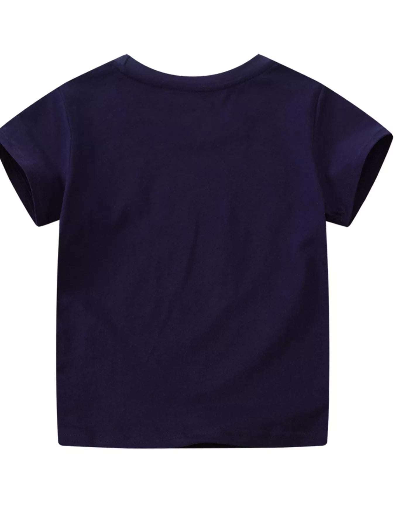 Back view of plain black children's short sleeve tee with crew neckline