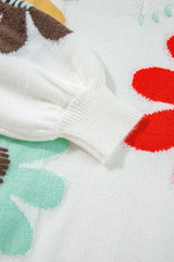 Suéter con cuello en V y hombros caídos con flores