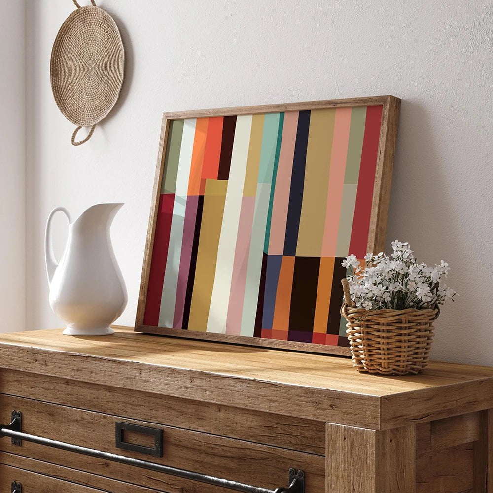 Abstract Colorful Modern Gallery Wall Art: Bold Vibrant Line Block Print Canvas Poster for Home Decor