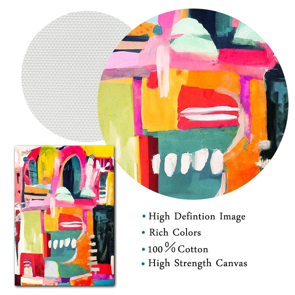 Abstract Colorful Modern Gallery Wall Art: Bold Vibrant Line Block Print Canvas Poster for Home Decor