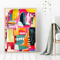 Abstract Colorful Modern Gallery Wall Art: Bold Vibrant Line Block Print Canvas Poster for Home Decor