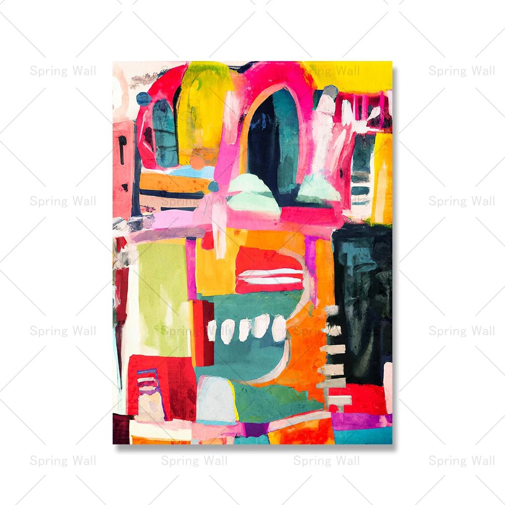 Abstract Colorful Modern Gallery Wall Art: Bold Vibrant Line Block Print Canvas Poster for Home Decor Picture 1 / 13x18cm No Frame