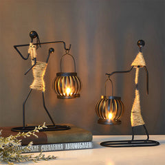Abstract Iron Candlestick Holder - Creative Metal Sculpture for Home Decor A and B