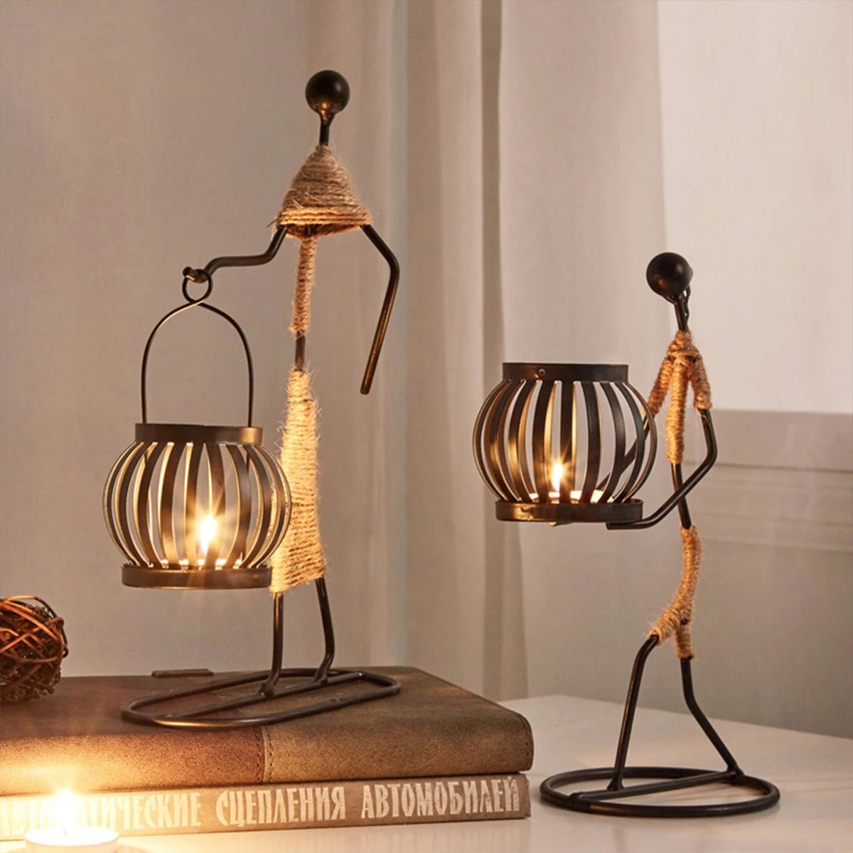 Abstract Iron Candlestick Holder for Music Bar Decor - Creative Metal Sculpture Ornaments for Stylish Home Decor