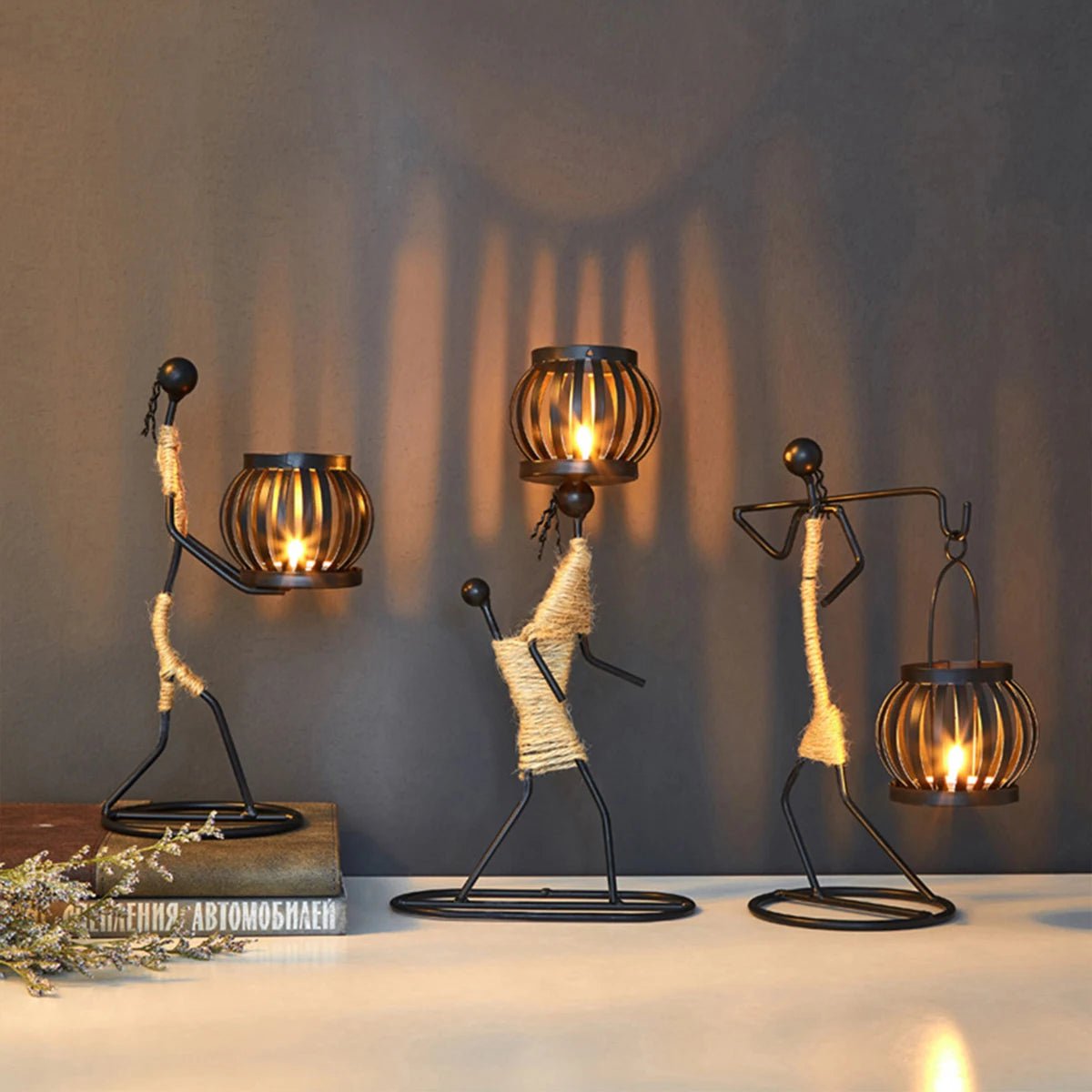 Abstract Iron Candlestick Holder for Music Bar Decor - Creative Metal Sculpture Ornaments for Stylish Home Decor