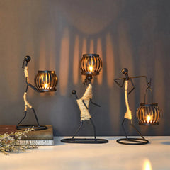 Abstract Iron Candlestick Holder for Music Bar Decor - Creative Metal Sculpture Ornaments for Stylish Home Decor