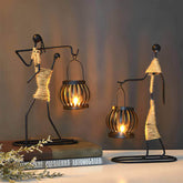 Abstract Iron Candlestick Holder for Music Bar Decor - Creative Metal Sculpture Ornaments for Stylish Home Decor