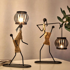 Abstract Iron Candlestick Holder for Music Bar Decor - Creative Metal Sculpture Ornaments for Stylish Home Decor B and C