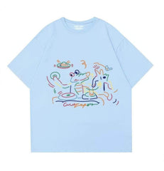 Abstract Line Art Oversized Short Sleeve T-Shirt US 4 / Blue