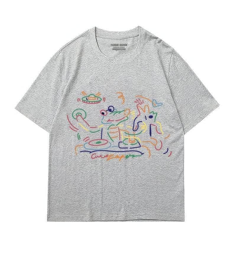Abstract Line Art Oversized Short Sleeve T-Shirt US 4 / Gray