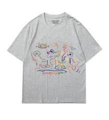 Abstract Line Art Oversized Short Sleeve T-Shirt US 4 / Gray