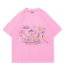 Abstract Line Art Oversized Short Sleeve T-Shirt US 4 / Pink