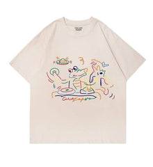Abstract Line Art Oversized Short Sleeve T-Shirt US 4 / Wheat