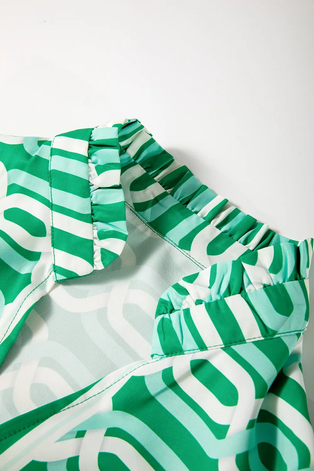 Abstract Patterned V Neck Puff Short Sleeve Mini Dress