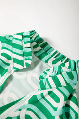 Abstract Patterned V Neck Puff Short Sleeve Mini Dress