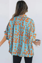 Abstract Print Dolman Short Sleeve Western Loose Shirt