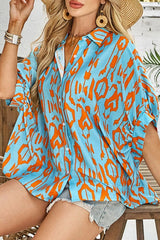 Abstract Print Dolman Short Sleeve Western Loose Shirt