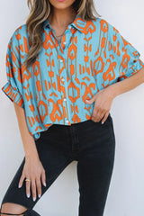 Abstract Print Dolman Short Sleeve Western Loose Shirt