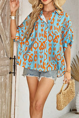 Abstract Print Dolman Short Sleeve Western Loose Shirt