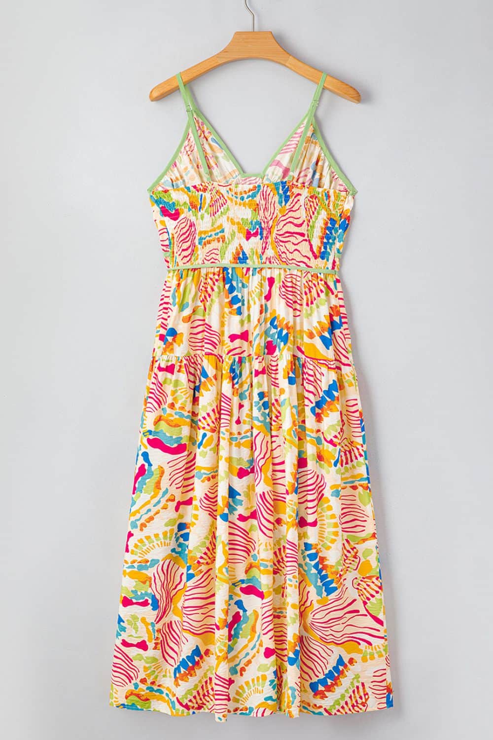 Abstract Print Spaghetti Strap Piping Detail Maxi Dress