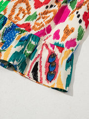 Abstract Print V Neck Dolman Sleeve Ruffle Tiered Mini Dress