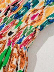 Abstract Print V Neck Dolman Sleeve Ruffle Tiered Mini Dress