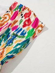 Abstract Print V Neck Dolman Sleeve Ruffle Tiered Mini Dress