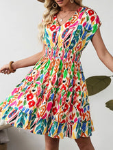 Abstract Print V Neck Dolman Sleeve Ruffle Tiered Mini Dress Floral / S