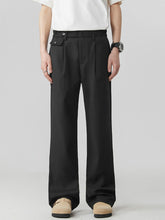 Men's black pants with a loose fit and pockets.