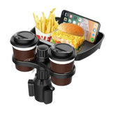 Adjustable Dual Cup Holder Expander - 360° Rotating, Multifunctional Car Seat Cup Holder with Snack Tray, Drink Holder
