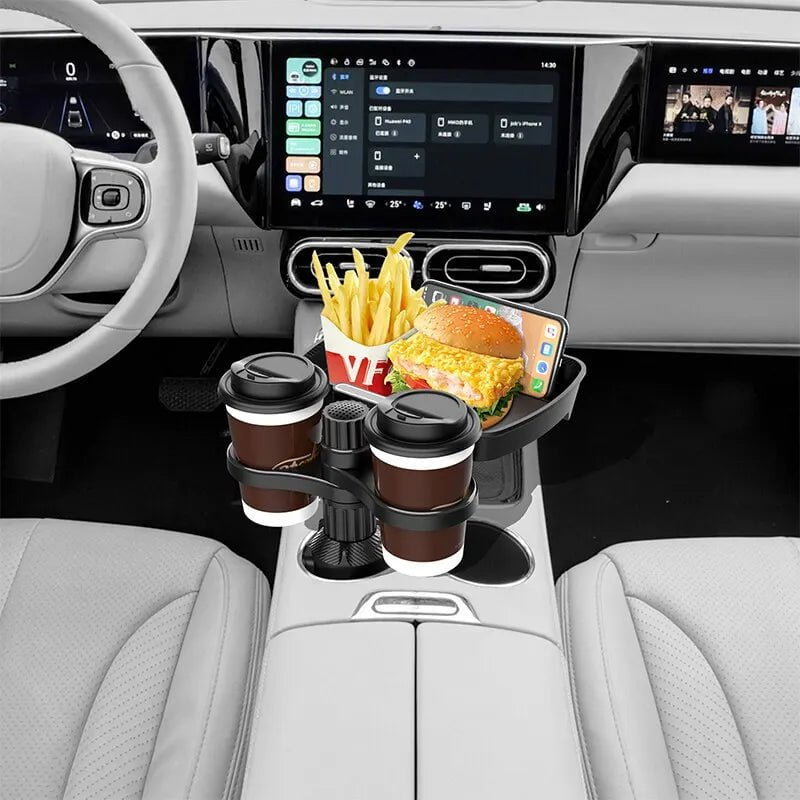 Adjustable Dual Cup Holder Expander - 360° Rotating, Multifunctional Car Seat Cup Holder with Snack Tray, Drink Holder