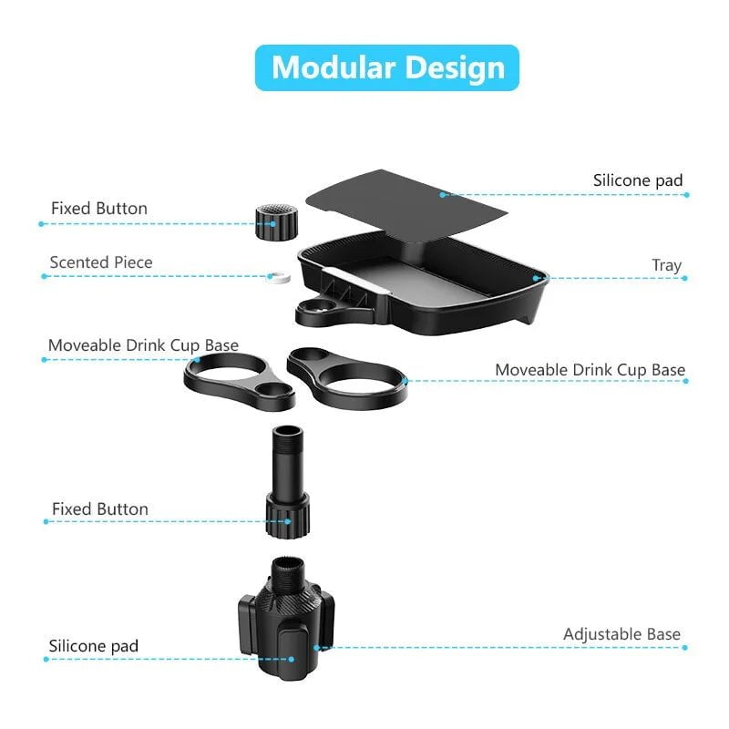 Adjustable Dual Cup Holder Expander - 360° Rotating, Multifunctional Car Seat Cup Holder with Snack Tray, Drink Holder