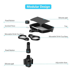 Adjustable Dual Cup Holder Expander - 360° Rotating, Multifunctional Car Seat Cup Holder with Snack Tray, Drink Holder