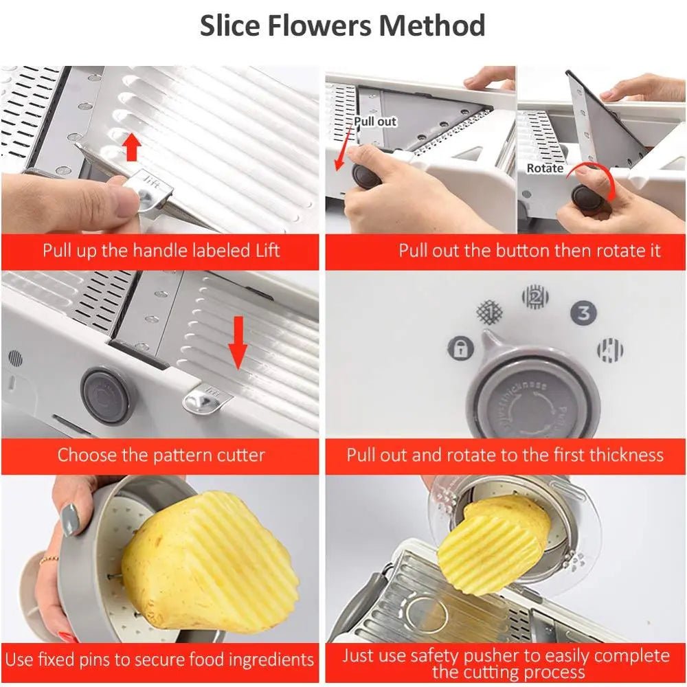 Adjustable Slicer: Stainless Steel Vegetable Grater, Onion Potato Cutter WHITE