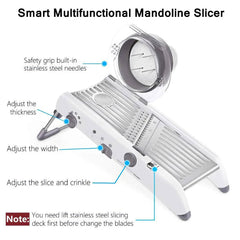 Adjustable Slicer: Stainless Steel Vegetable Grater, Onion Potato Cutter WHITE