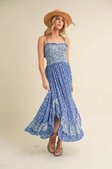 Aemi + Co Ditsy Floral Ruffled Hem Maxi Cami Dress Blue / S