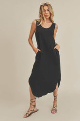 Aemi + Co Round Neck Midi Tank Dress with Pockets Black / S
