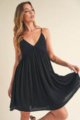 Aemi + Co Ruched Plunge Mini Cami Dress Black / S