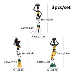 African Exotic Black Woman Statues Set - SAAKAR Handcrafted Painted Ornaments for Stylish Interior Decor in Living Room or Bedroom African